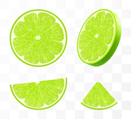 Wall Mural - green ripe lime slices isolated on transparent background. tropical plant, exude freshness and zesty