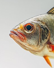 Wall Mural - Mystic portrait of Freshwater Pomfret, copy space on right side, Anger, Menacing, Headshot, Close-up View, isolated on white background