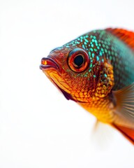 Mystic portrait of Snakeskin Gourami, copy space on right side, Anger, Menacing, Headshot, Close-up View, isolated on white background