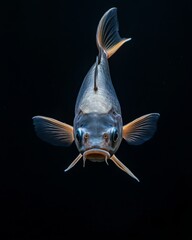 Wall Mural - the Pangasius, portrait view, white copy space on right, Isolated on black Background