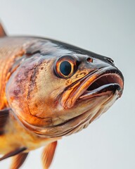 Wall Mural - Mystic portrait of Pangasius, copy space on right side, Anger, Menacing, Headshot, Close-up View, isolated on white background