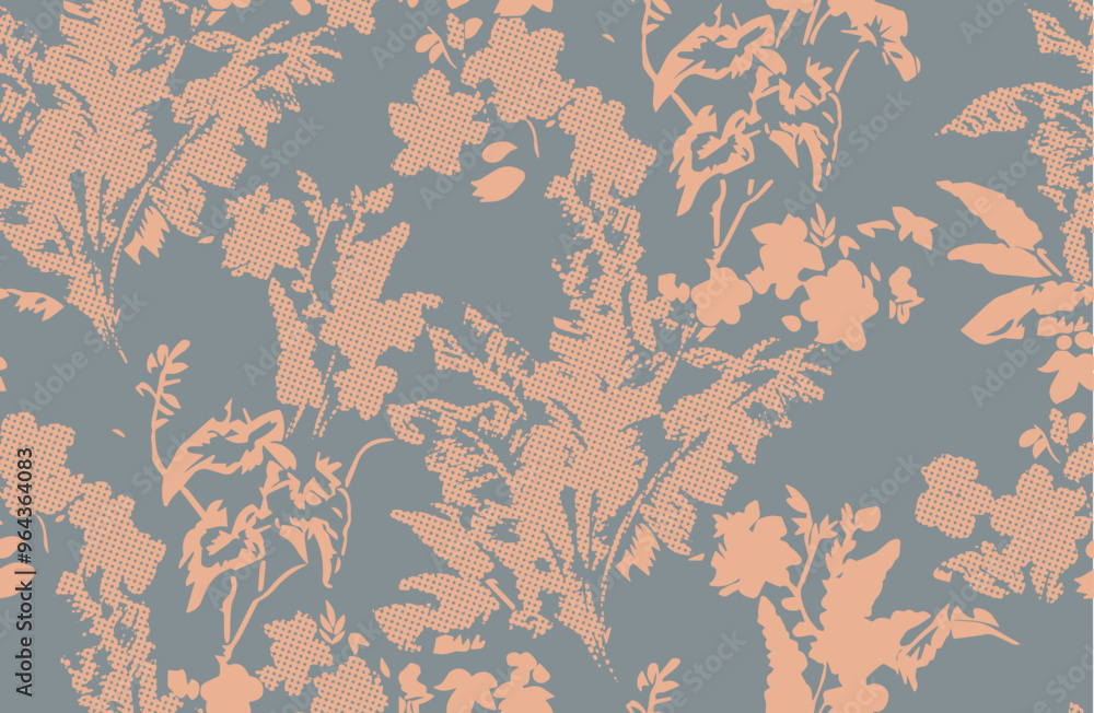flower print dyed linen texture background. Seamless woven repeat batik ...