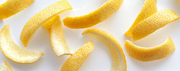 Wall Mural - Fresh zest lemon peel isolated on white background.