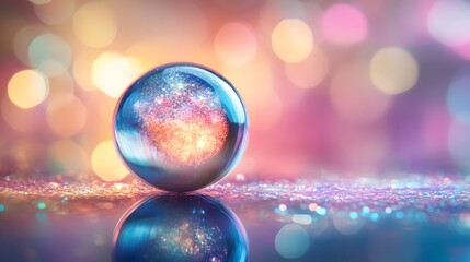 Wall Mural - Sparkling Glass Ball with Colorful Bokeh Background