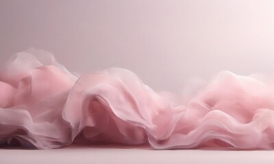 Soft, flowing pink fabric creates a dreamy, ethereal effect against a light pink background.