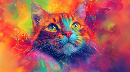 Canvas Print - Abstract Cat Portrait in Vibrant Colors