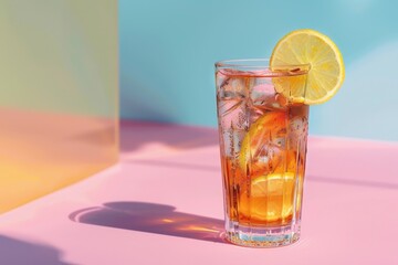 Wall Mural - Delicious Long Island iced tea in glass on colorful background