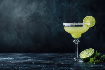 Wall Mural - Lime margarita in dark glass