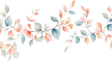 Elegant watercolor leaves in pastel colors, perfect for backgrounds and nature-themed designs. Ideal for invitations and decorations.