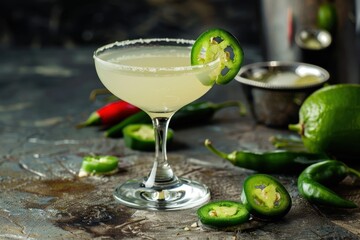 Spicy margarita in a short glass Alcohol drink