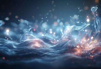 Wall Mural - a dynamic scene of water in motion, with a blend of blue, orange, and white hues. The water appears to be swirling and splashing, creating a sense of movement and energy. The