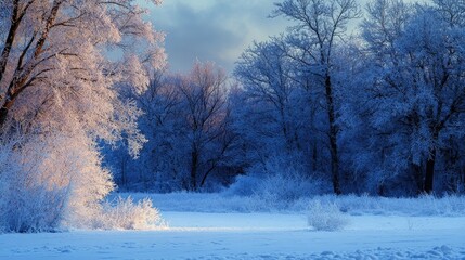 Poster - Winter morning blue white frost. Generative AI