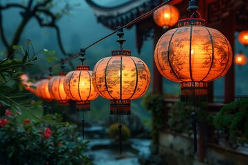 Wall Mural - a row of lanterns in a row. 