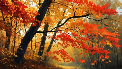 Canvas Print - autumn leaves in the forest