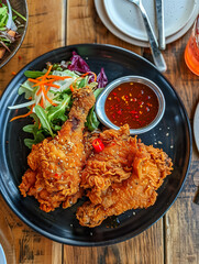 Perfectly Fried Chicken Tenders with Fries and Ketchup for your background bussines, poster, wallpaper, banner, greeting cards