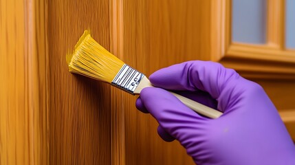 Painting a Wooden Door with a Yellow Brush