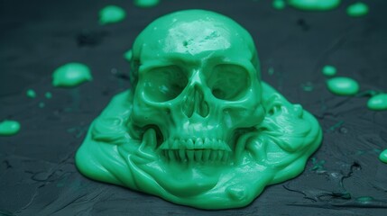 Creepy Oobleck Skull Formation, a dark and eerie scene showcases a skull-shaped mass of oobleck, emphasizing its unsettling texture and the mysterious allure of non-Newtonian fluid.