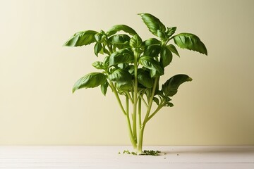 Wall Mural - Basil Leaves Arrangement on Light Background