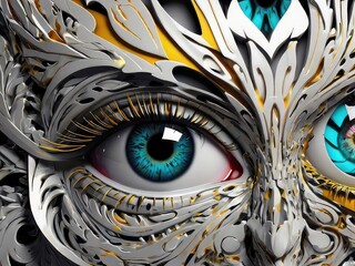 Wall Mural - Creative multi-colored eye of the scary human eyeball, showing creativity and artistic expression of fashion, visionary design.