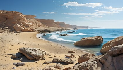 Barren beach rocks and ocean view