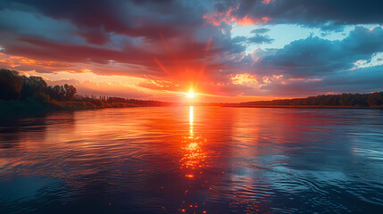 Wall Mural - Overlooking the river at sunset