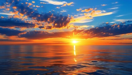 Sticker - Beautiful sunset scene, golden sunshine shines on the sea, and the warm sky is intertwined with blue and orange, making it peaceful and harmonious.