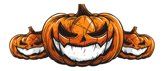 Wall Mural - Grinning jack-o'-lantern with a spooky face on a white background. Vector flat isolated.