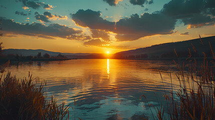 Wall Mural - Overlooking the river at sunset