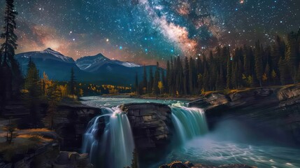 Milky Way over Majestic Waterfall