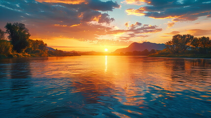 Wall Mural - Overlooking the river at sunset