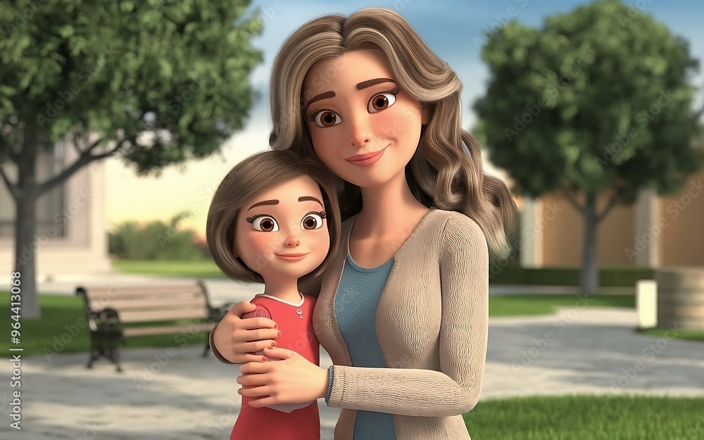 3D animation of a mother hugging her daughter Stock Illustration ...