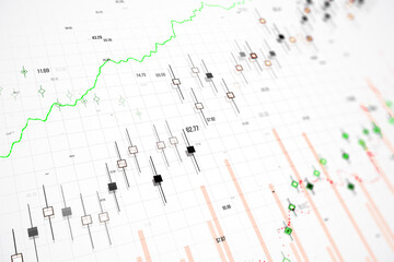 Canvas Print - Financial chart showing upward trend with candlestick patterns. 3D Rendering