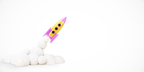 Wall Mural - yellow and pink rocket launching on white background. 3d rendering