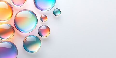 Wall Mural - Iridescent drops shapes on white background.