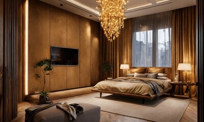 interior of classic bedroom, comfortable king size bed. ai generative