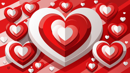 Wall Mural - Valentines Day background. Red and white 3D hearts background