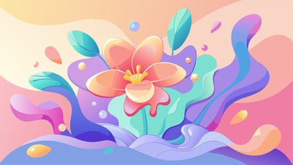 Sticker - Pastel color fluid composition and minimal geometric background. abstract flowers. Vector illustration