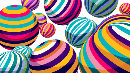 Sticker - Abstract funny colorful striped balls on white background