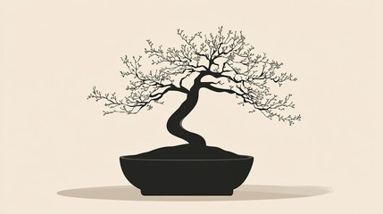 Wall Mural - A potted bonsai icon with delicate branches, ideal for nature or Zen-themed designs.