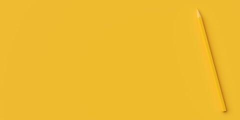 Yellow pencil on yellow background with copy space flat lay top view from above