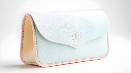 Elegant White and Mint Green Leather Clutch Bag