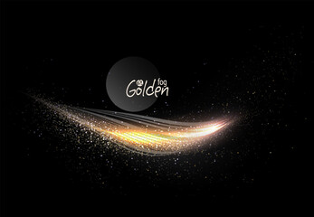 Canvas Print - Isolated ribbon with gold flash and small tinsel on black background.