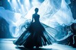 © Nazmi - Haute couture model walking on a futuristic runway, avant-garde designs, dramatic lighting, abstract architecture in the background.