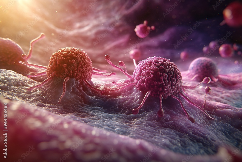 Tumor microenvironment concept with cancer cells, T-Cells ...