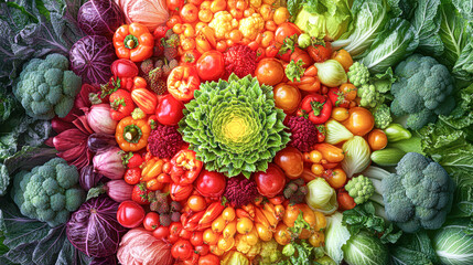 Canvas Print - A colorful arrangement of vegetables and fruits, including tomatoes, peppers