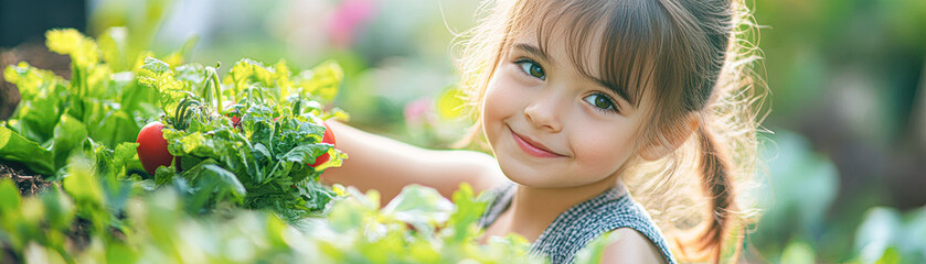 Sticker - A young girl is smiling while holding a bunch of vegetables