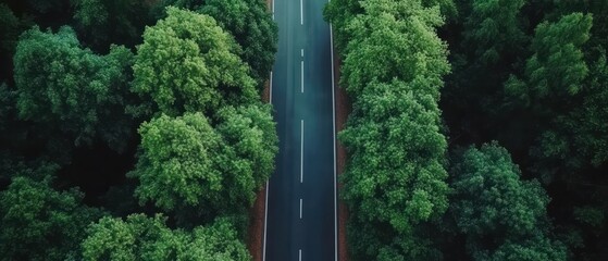 Top View of Asphalt Road Across Green Forest