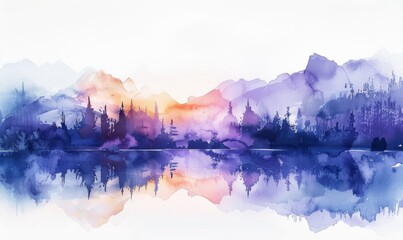 Canvas Print - Watercolor abstract twilight on a white background.