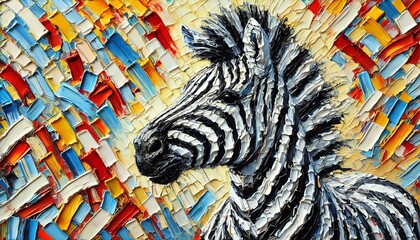 Wall Mural - An oil painting of a zebra using thick, impasto brush strokes