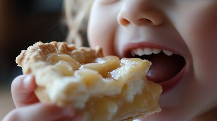 Wall Mural - Joyful Child Enjoying Delicious Pie Dessert